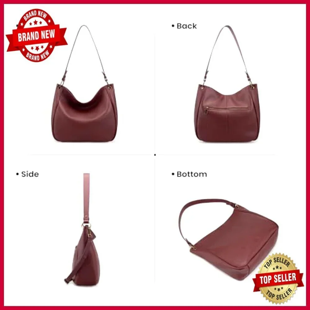 Genuine Leather Hobo Crossbody Bag with 2 Detachable Straps, 7L Capacity